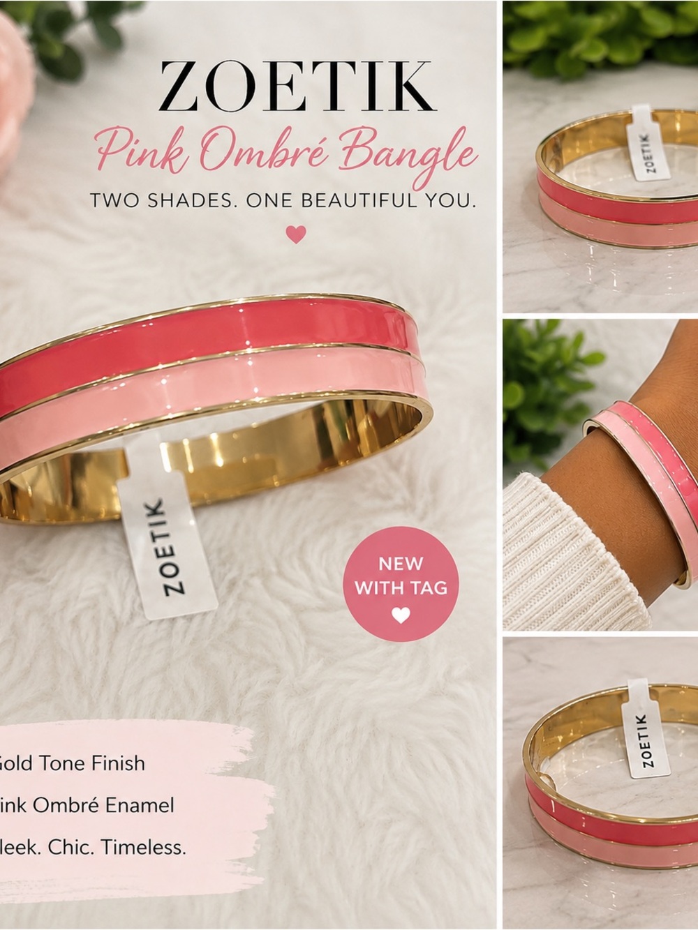 Zoetik Pink Ombré Enamel Bangle Bracelet - Gold Tone